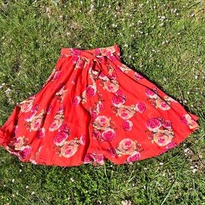 Flint & Moss coral color rose print boho A-line flare pull on long maxi skirt